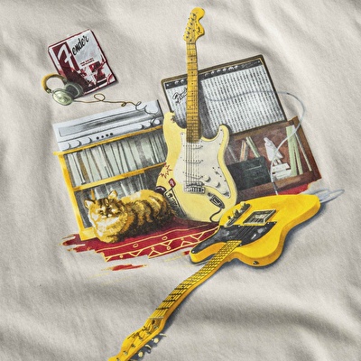 KAFT X FENDER X ZUHAL Vintage Room - Bone - Tasarım T-Shirt - Unisex